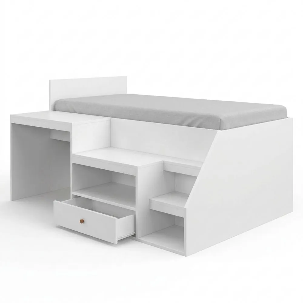Cama Combinada 90 x 190 cm con Escritorio y Almacenamiento Blanco