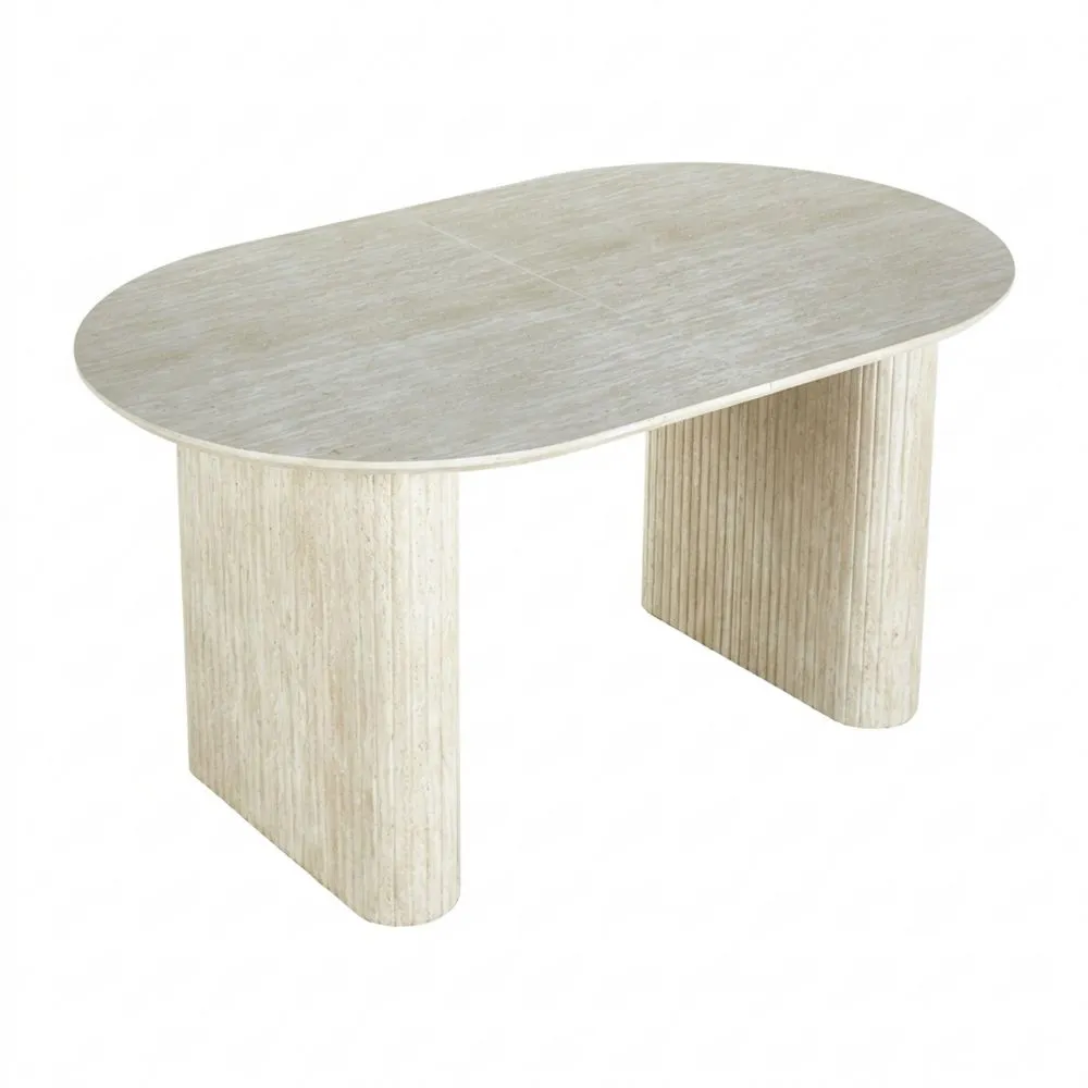 Mesa de Comedor Ovalada Extensible de Travertino, Ajustable de 150 a 230 cm, para 10 Personas, Diseño Elegante y Versátil