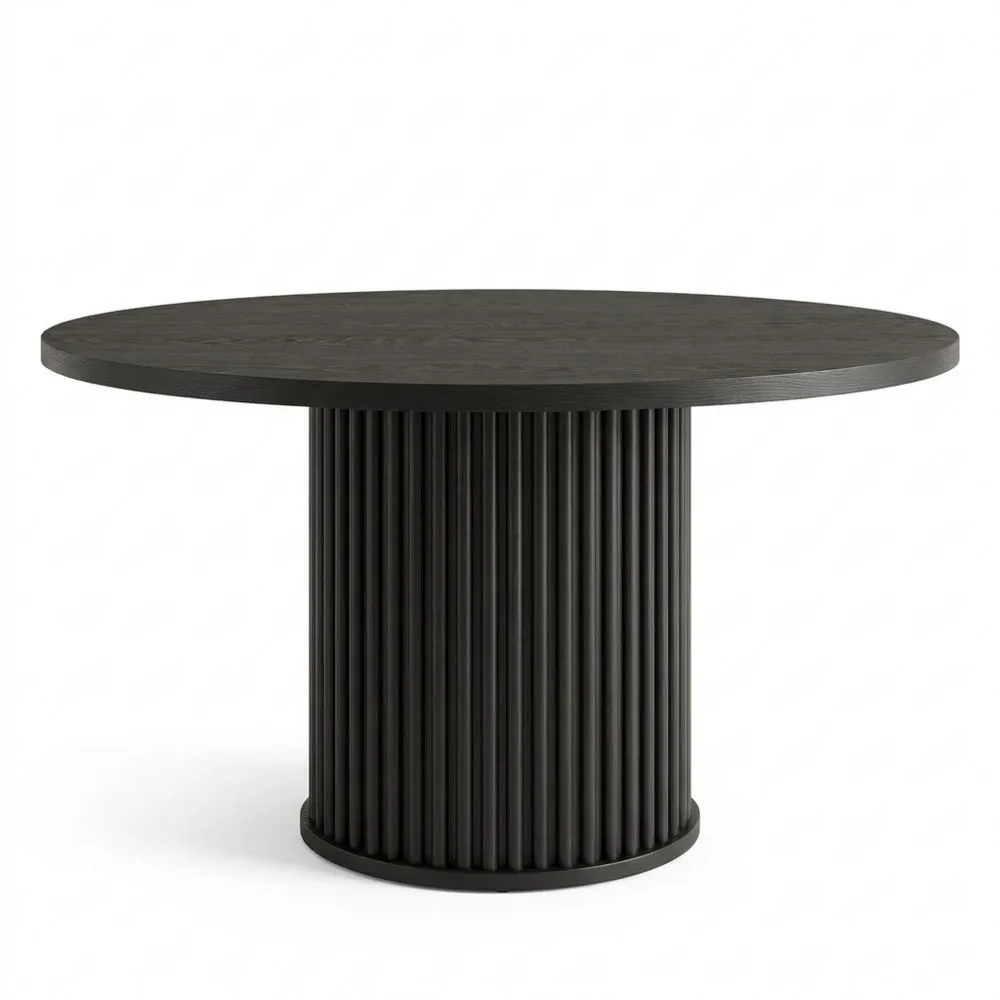 Mesa Redonda para Comedor, Mesa Negra para 4-6 Personas, 120cm para Comedor y Sala