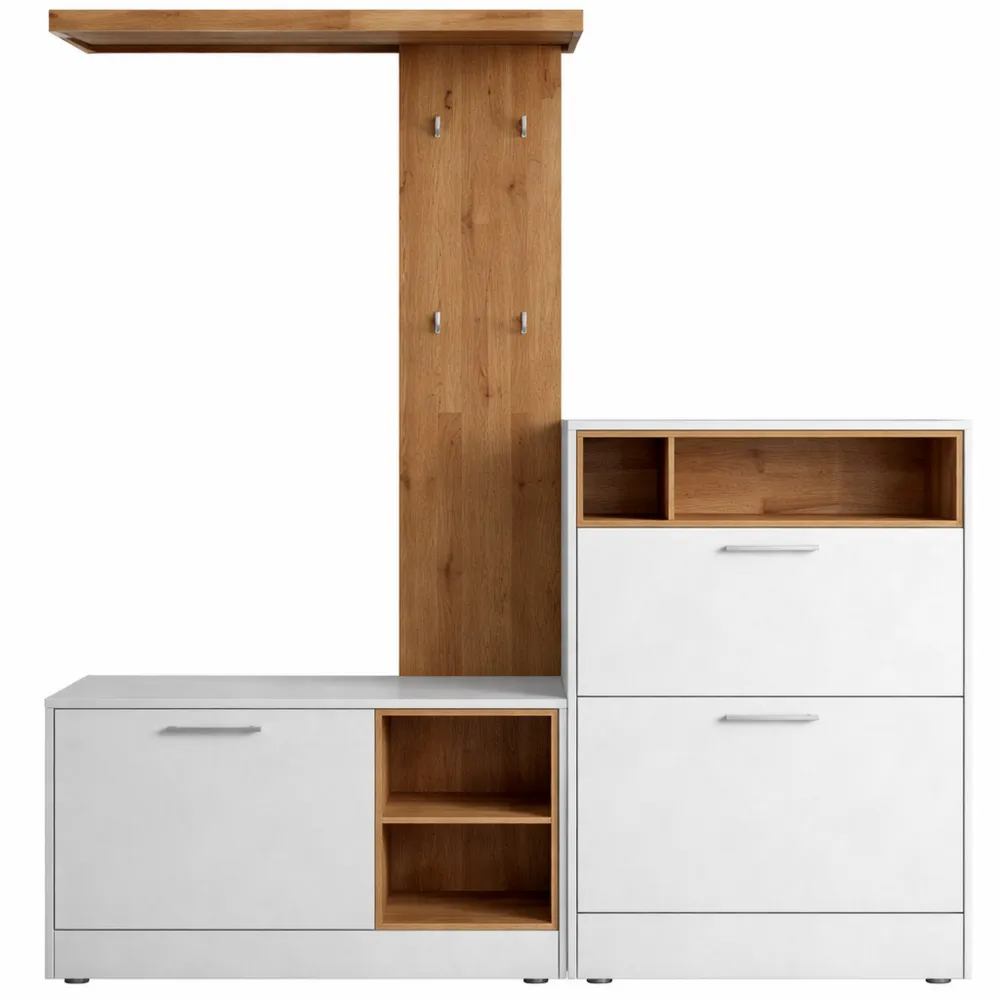 Guardaroba compatto in legno bianco e quercia per ingresso