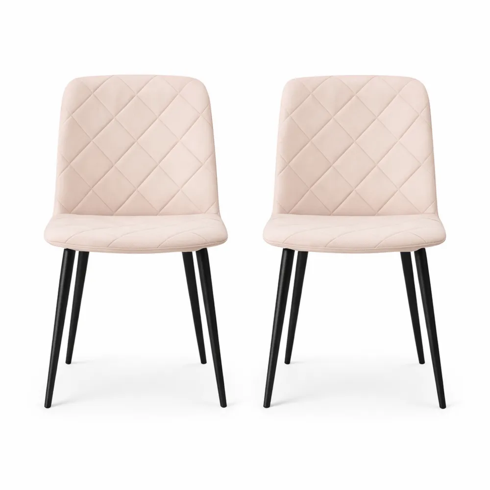 Set di 2 sedie moderne in velluto con gambe in ferro, beige