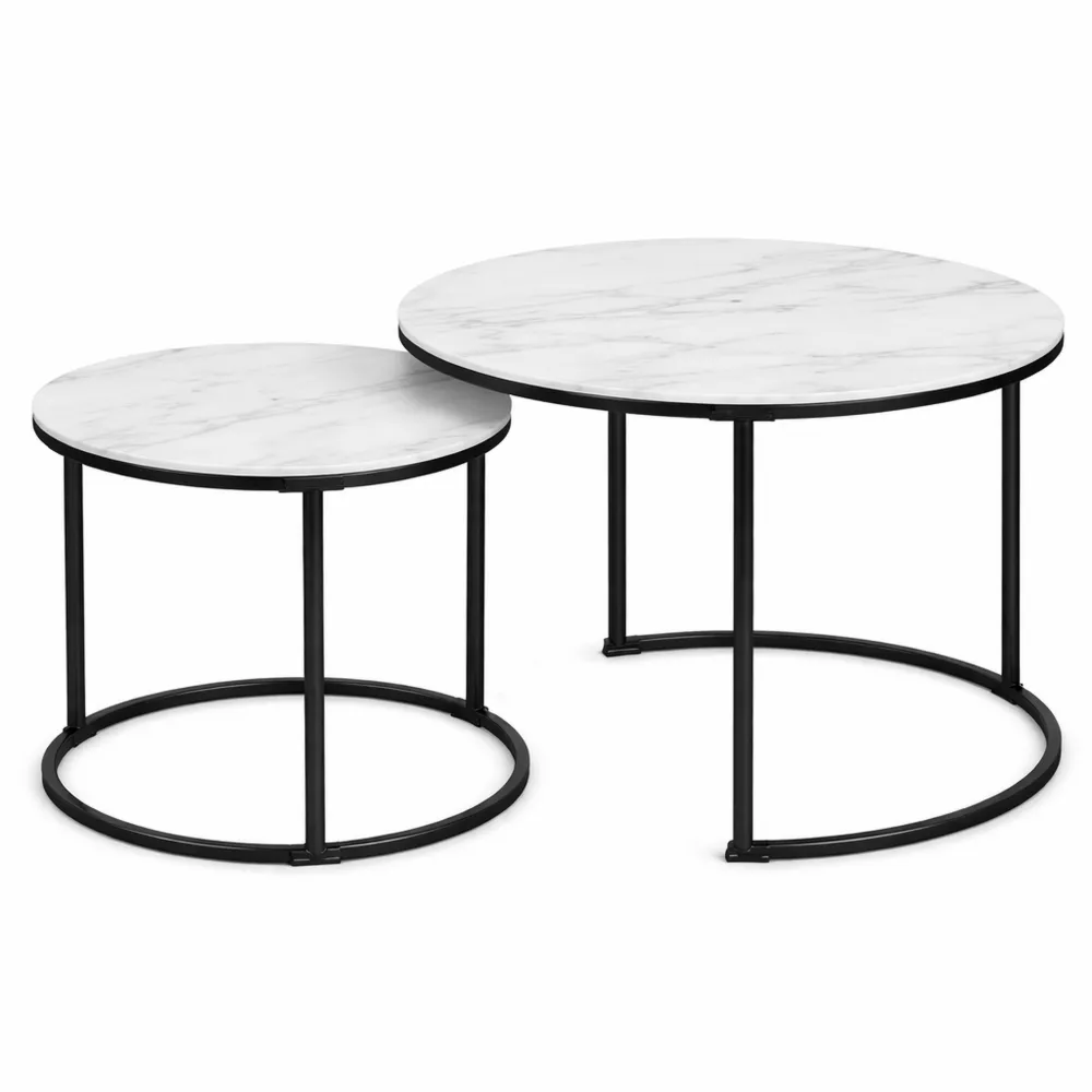 Set 2 tavolini rotondi da salotto design moderno, estraibili per soggiorno