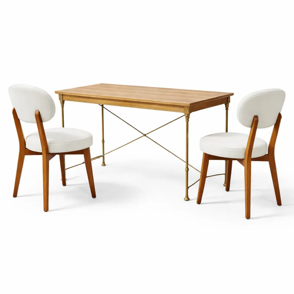 Sedie Imbottite in Lino con Gambe in Legno per Cucina e Soggiorno, Beige