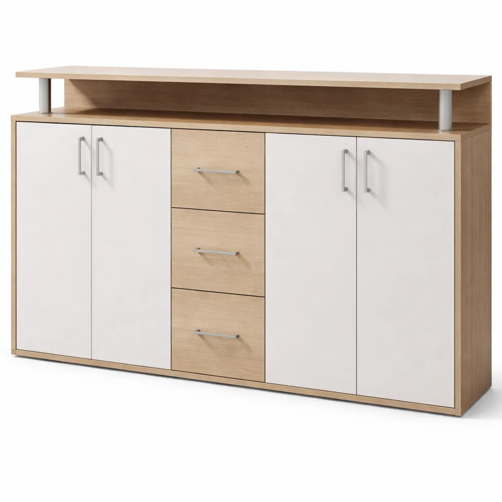 Credenza elegante e spaziosa per il soggiorno con ripiano effetto rovere sonoma, bianco