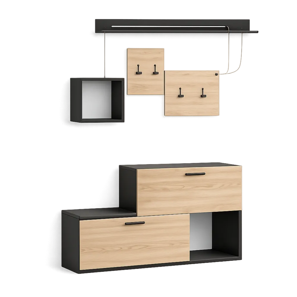 Mobile da Ingresso con Appendiabiti e Consolle Multifunzionale, 120x17x76 cm, Antracite e Rovere