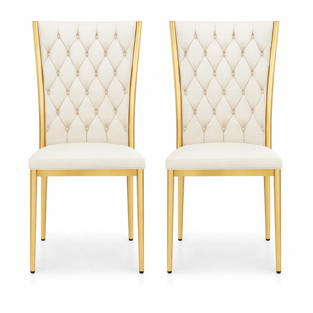 Set di 2 Sedie da Pranzo in Velluto, Moderne e Trasparenti, Schienale Alto, Gambe in Metallo, Portata 150 kg, Beige