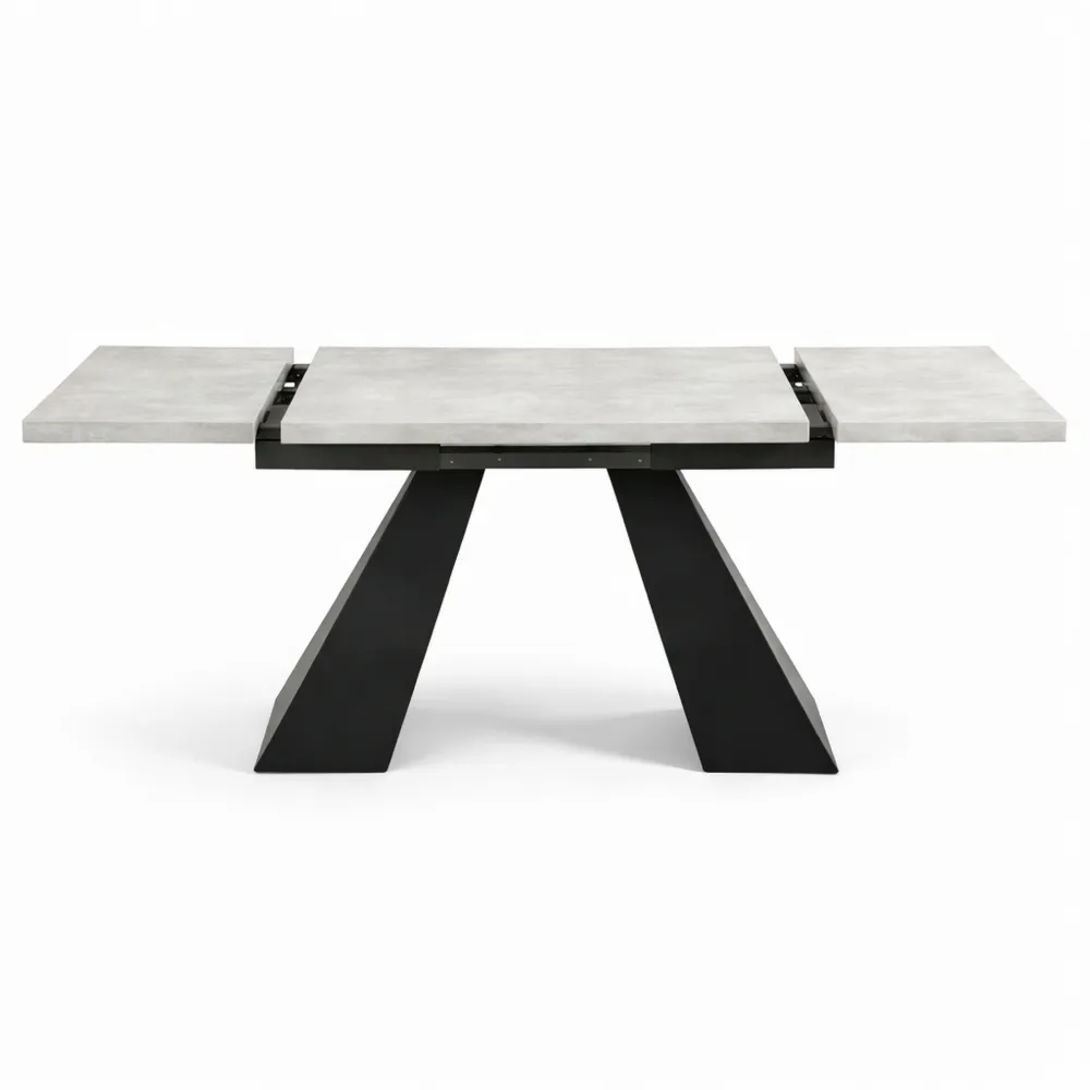 Tavolo da pranzo telescopico allungabile salvaspazio con gambe a colonna, 159 x 74 x 77 cm, piano grigio