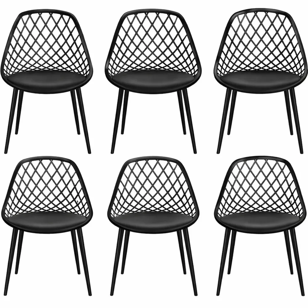 Set di 6 sedie da pranzo in plastica con gambe in metallo effetto legno