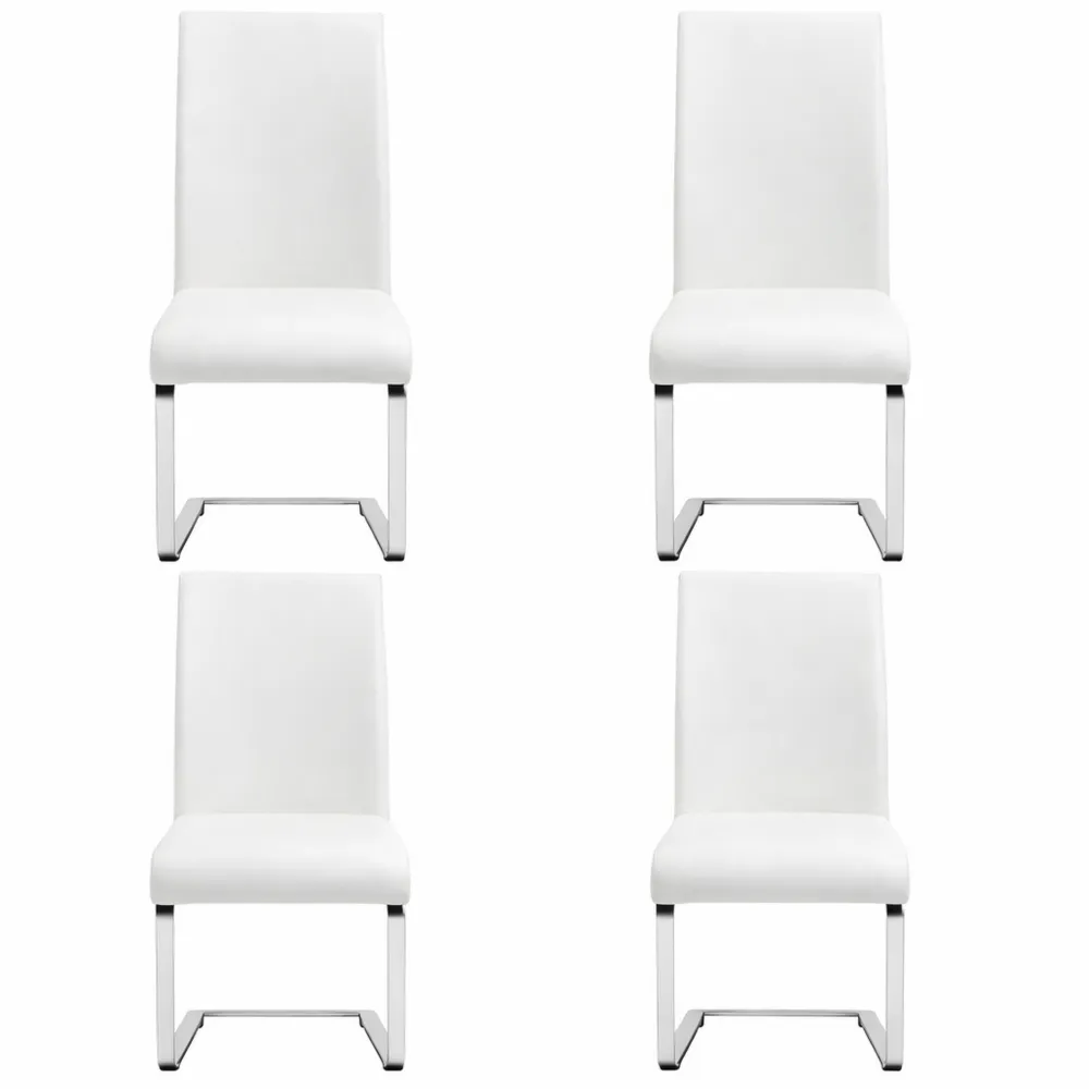 Set di 4 sedie imbottite per sala da pranzo con seduta spessa e schienale alto, gambe in metallo a forma di U, bianco