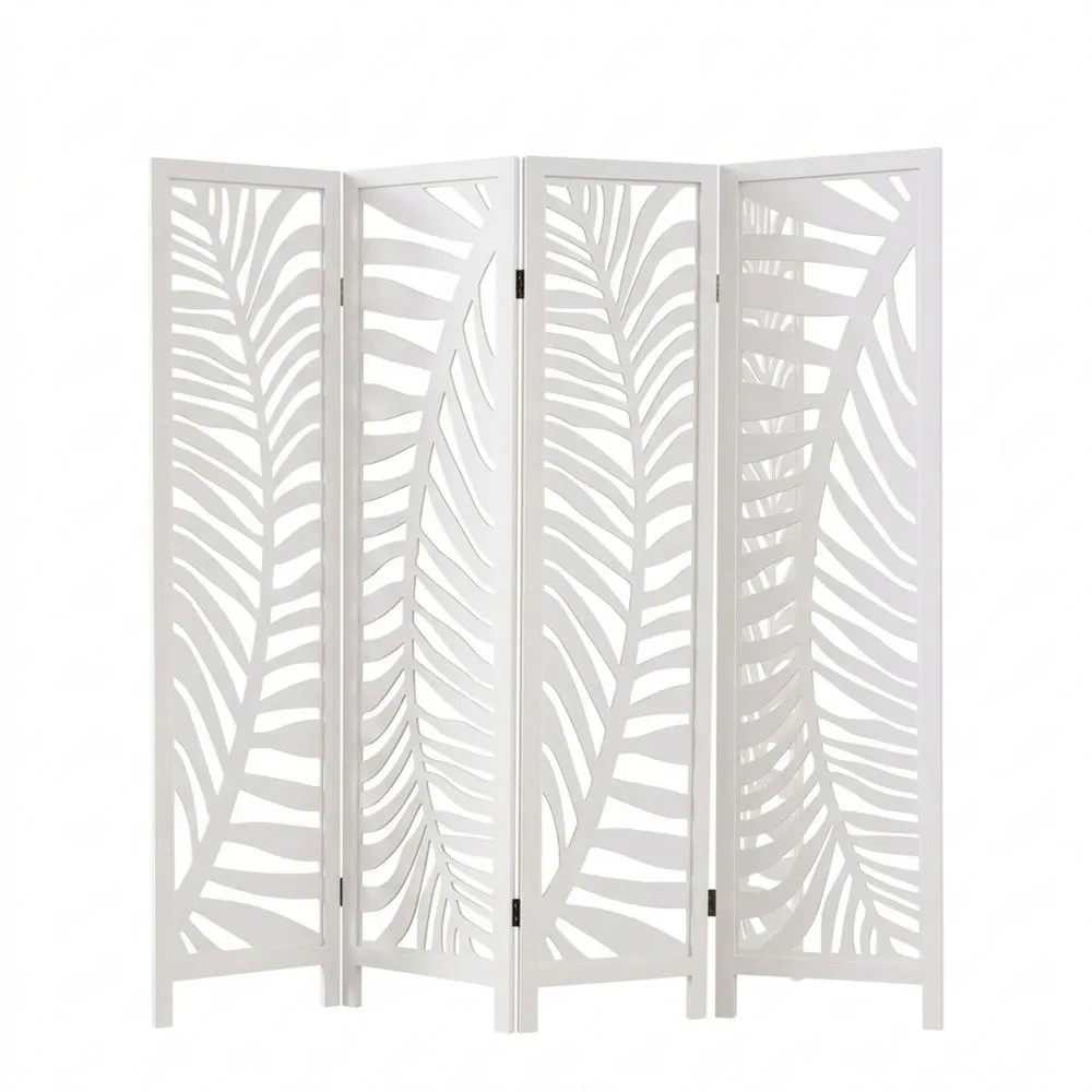 Biombo Plegable de Madera de Tres Paneles con Patrones Elegantes, 121 x 170 cm, Separador de Espacio para Sala, Dormitorio, Oficina (Blanco)