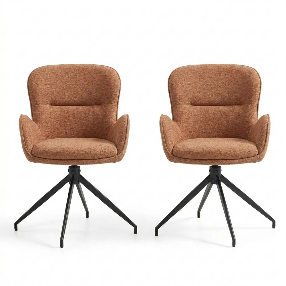 Juego de 2 sillas de comedor giratorias 360° con asiento acolchado, tapizadas de chenilla para salón/restaurante, marrón