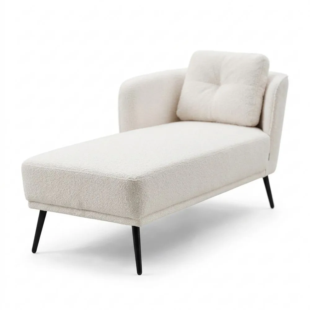Sofá Chaise Longue Estilo Retro con Cojín para Sala de Estar en Bouclé Blanco Crema