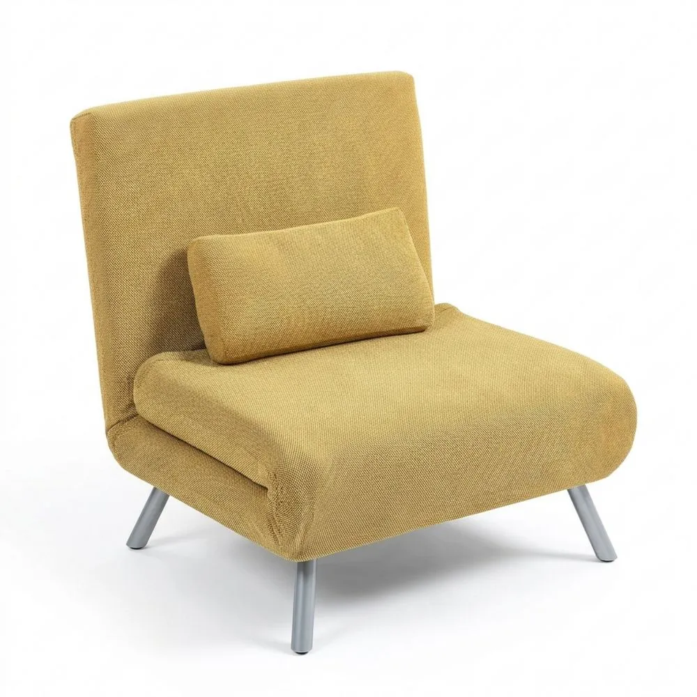 Sofá Cama Individual 3 en 1 con Respaldo Ajustable y Cojín Acolchado Amarillo