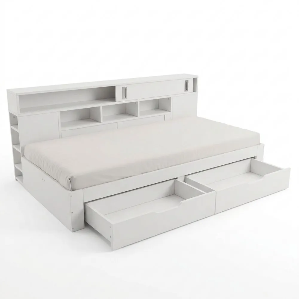 Cama Individual 140 x 190 cm con Cajones, Cama Infantil Multifuncional con Espacio de Almacenaje