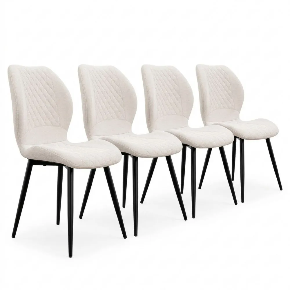 Juego de 4 sillas de comedor de lino, estilo moderno con patas de metal, silla tapizada sin brazos para cocina