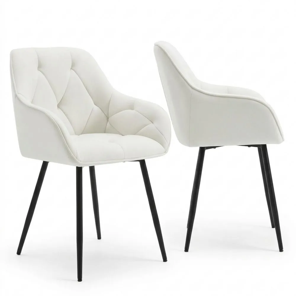 Sillas de Comedor Acolchadas con Reposabrazos y Patas de Metal, Terciopelo Crema