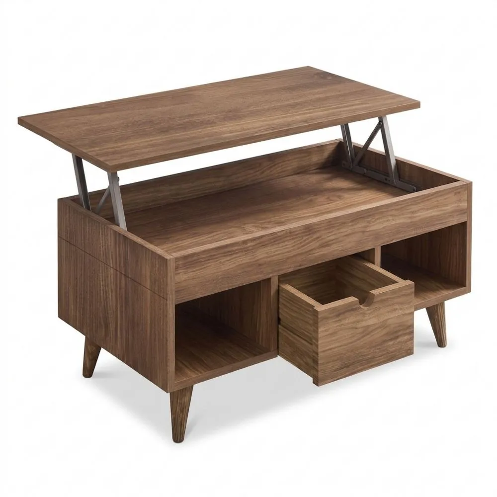 Mesa de Centro Elevable de Madera Maciza 100 x 50 x 47 cm