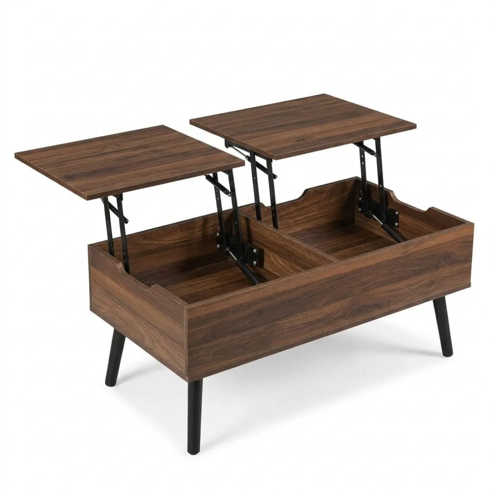 Mesa de Centro Ajustable en Altura con Almacenamiento Oculto