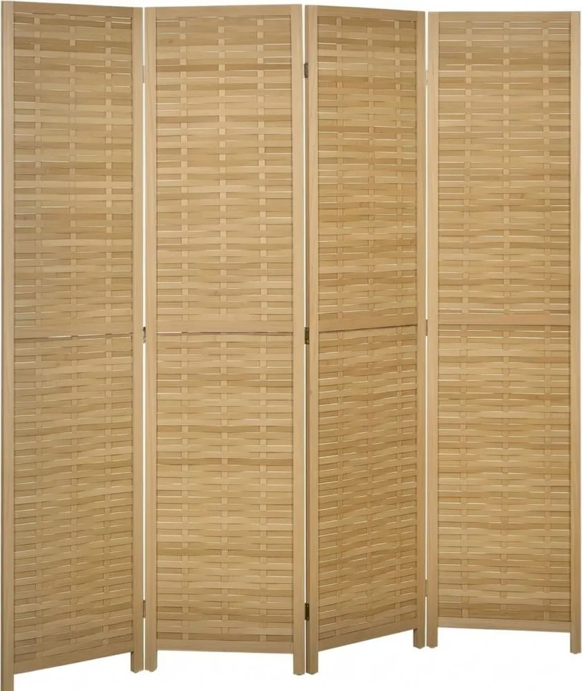 Biombo Plegable de Bambú de 4 Paneles para Salón o Dormitorio, 160 x 170 cm, Color Natural