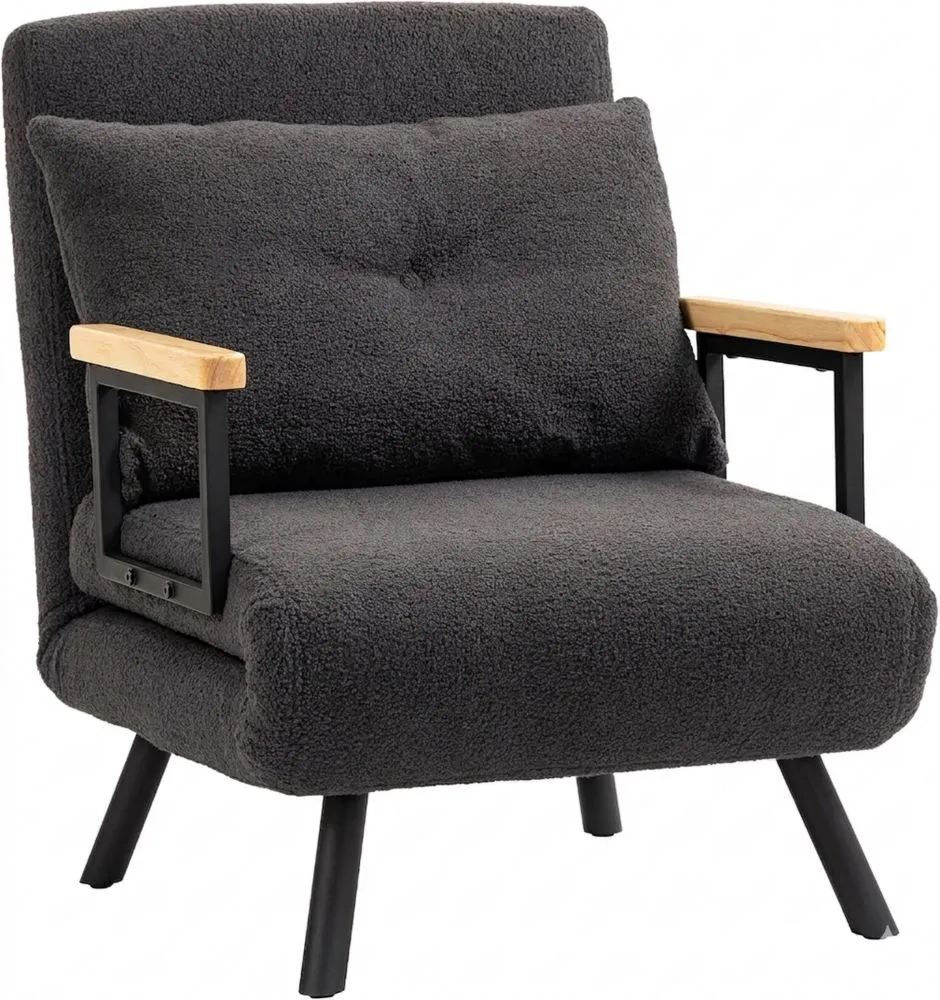 Sofá cama individual con respaldo ajustable y cojín acolchado, gris oscuro
