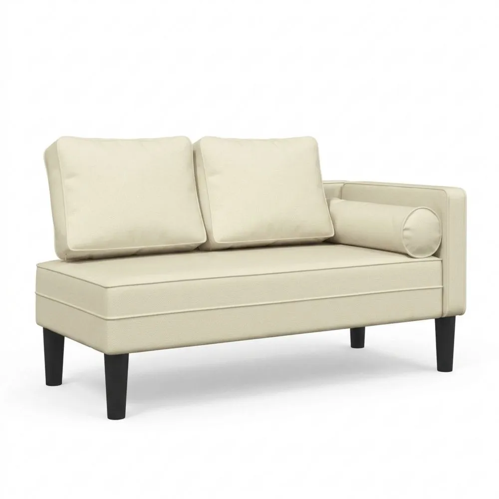 Sofá Diván con Cojines de Polipiel Crema, Sofá Chaise Longue, Tumbona Acolchada