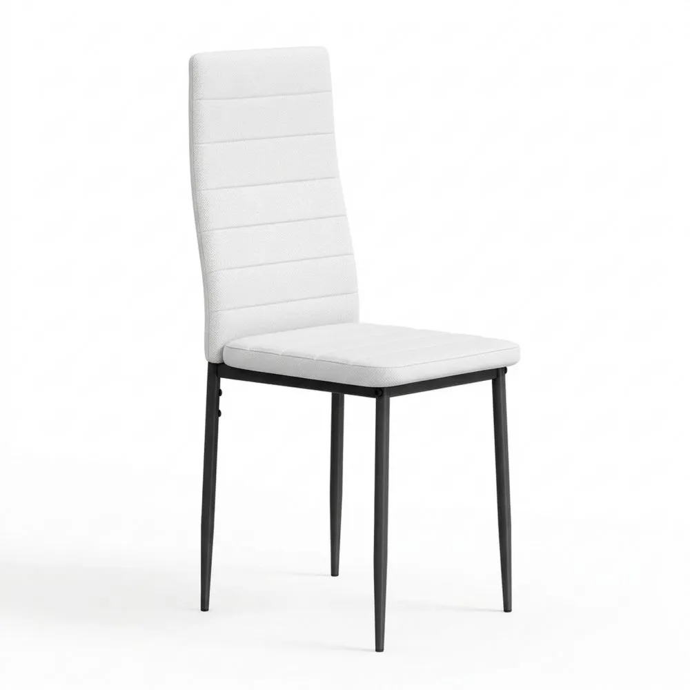 Juego de 6 sillas de comedor modernas tapizadas en lino sintético con respaldo alto y patas de metal, blanco