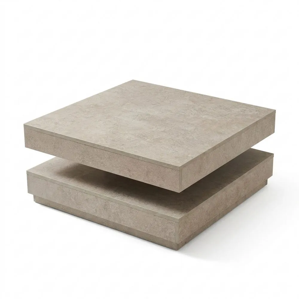 Mesa de Centro Cuadrada con Estante Giratorio y Estante