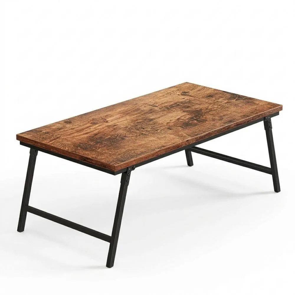 Mesa de Centro Plegable, Diseño de Hebilla de Metal, Firme y Estable, Uso en Sala o como Mesa Auxiliar, 105 x 55 x 40 cm, Marrón Oscuro
