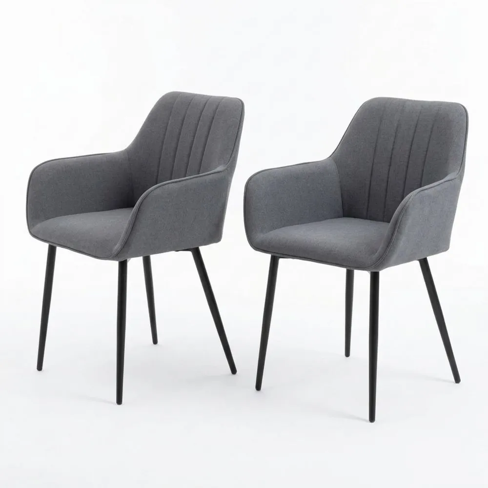 Sillas de Comedor Modernas con Asiento Acolchado y Respaldo Curvado, Juego de 2, Gris Oscuro