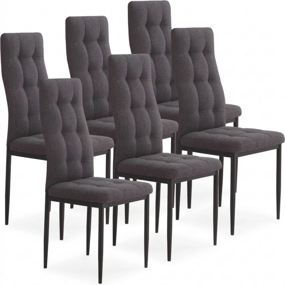 Juego de 6 Sillas Modernas Grises con Respaldo Acolchado y Patas Metálicas