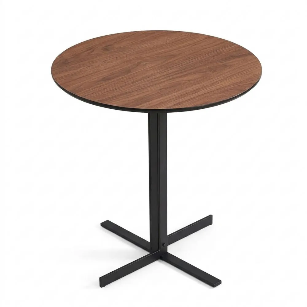 Mesa Auxiliar Redonda de Madera con Patas de Metal para Sala de Estar
