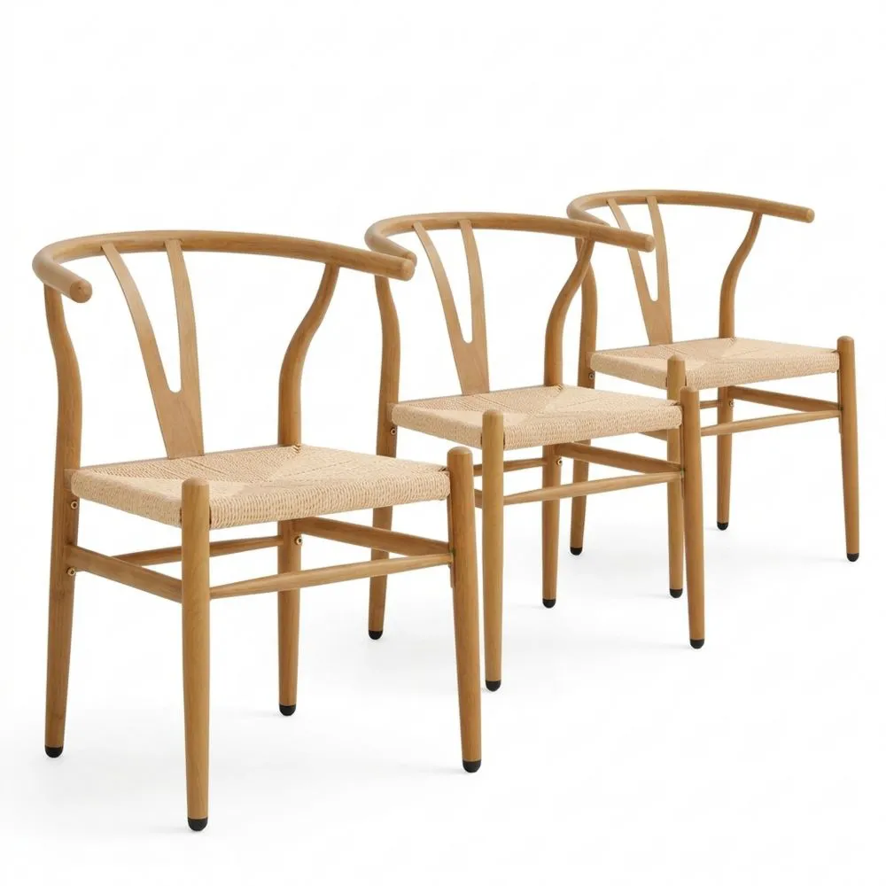 Juego de 4 sillas de comedor con patas metálicas y diseño de ratán