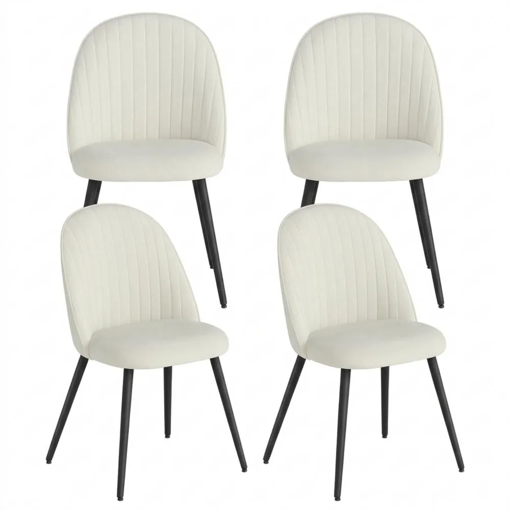 Juego de 4 sillas de comedor modernas de terciopelo con respaldo curvado y patas de acero, para sala de estar, crema