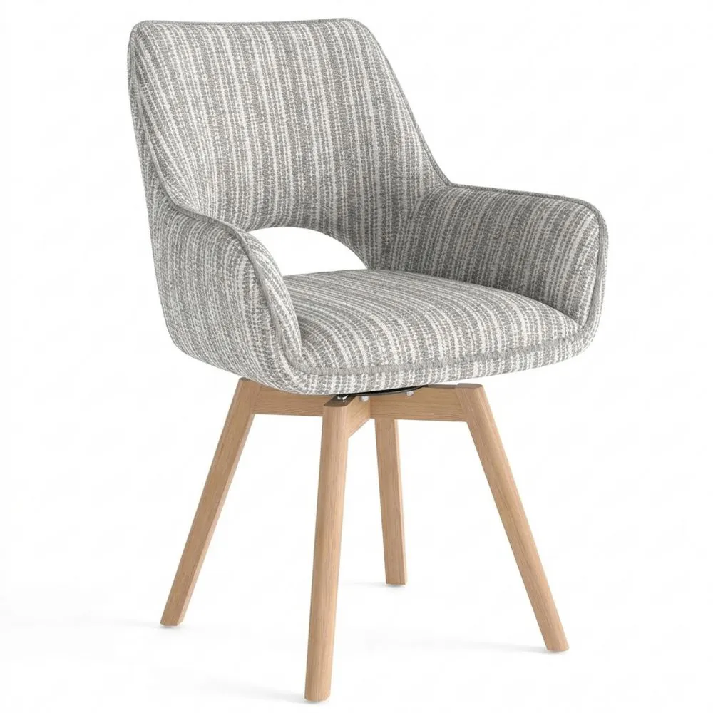 Conjunto de 2 sillas de comedor giratorias 360° con reposabrazos y patas de madera, silla moderna acolchada con respaldo de tela para cocina, salón o dormitorio, marrón claro