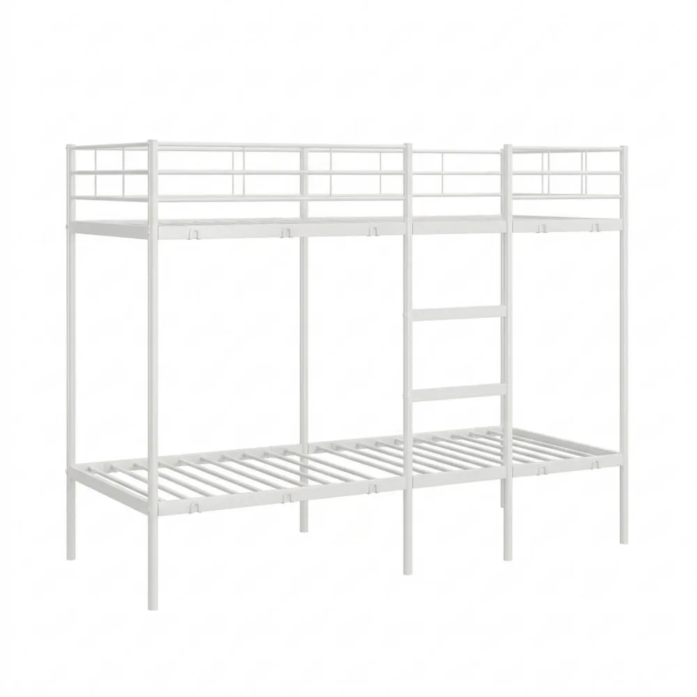 Cama Alta Juvenil 75 x 190 cm con Escalera Estructura Metálica Ahorra Espacio