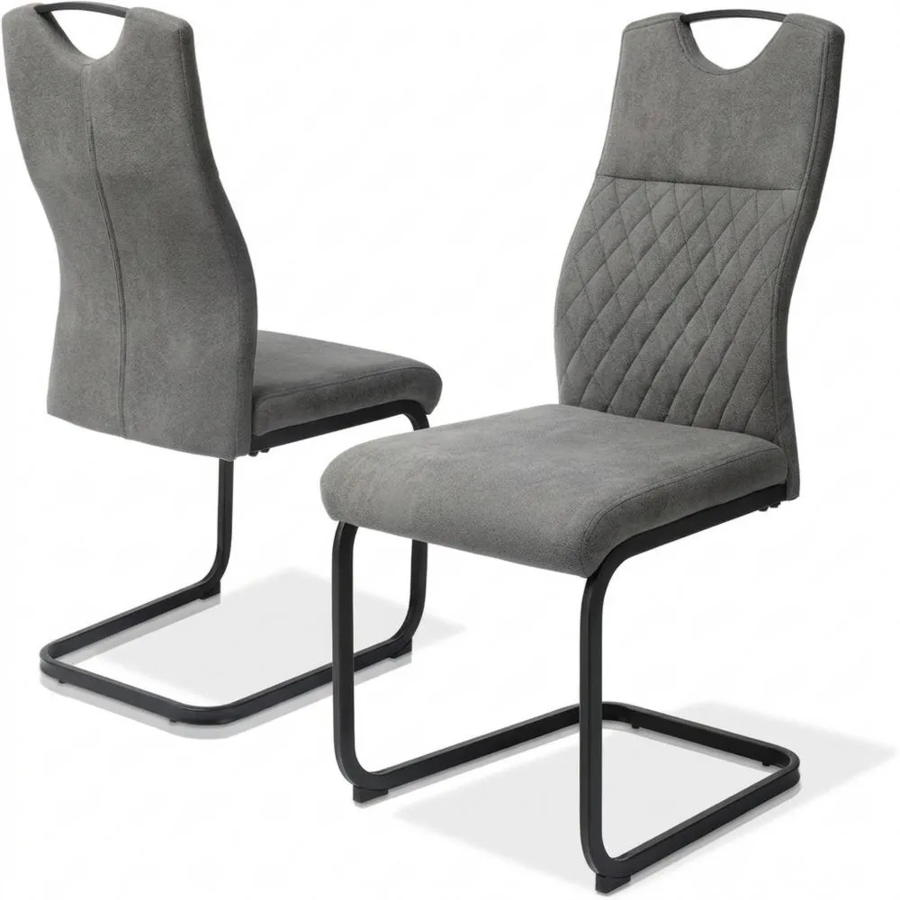 Silla Comedor Moderna Tapizada en Tela y Cuero Sintético, Respaldo Alto, Patas Cromadas, Sillas Auxiliares para Salón (Gris, 2 Unidades)