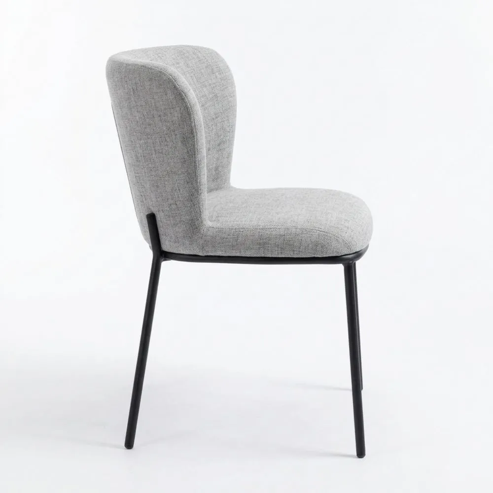 Sillas de Comedor de Lino con Respaldo Curvado y Patas de Metal, Gris