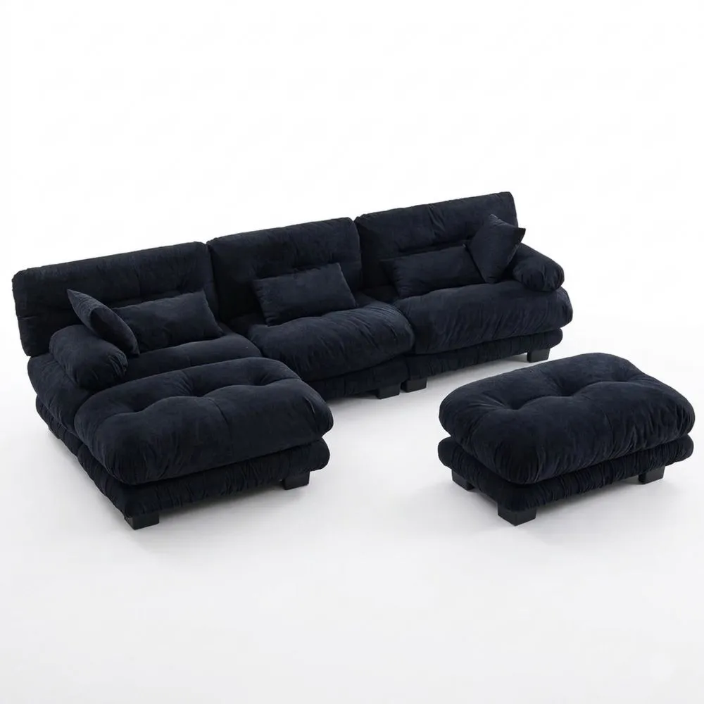 Sofá Rinconero Cómodo de Terciopelo con Diseño Ergonómico para 5 Personas (Negro)