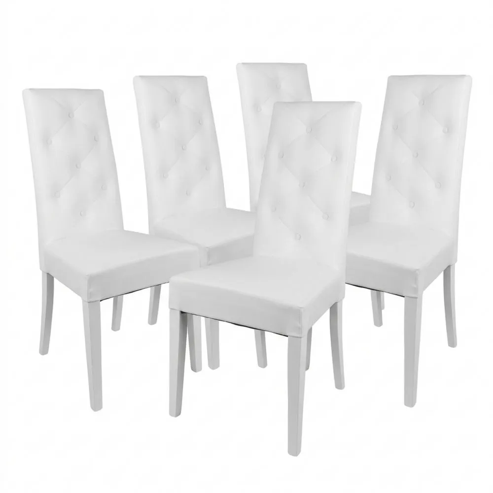 Conjunto de 4 Sillas Chantal para Cocina y Comedor, Estructura de Madera de Haya y Asiento en Imitación de Cuero Blanco