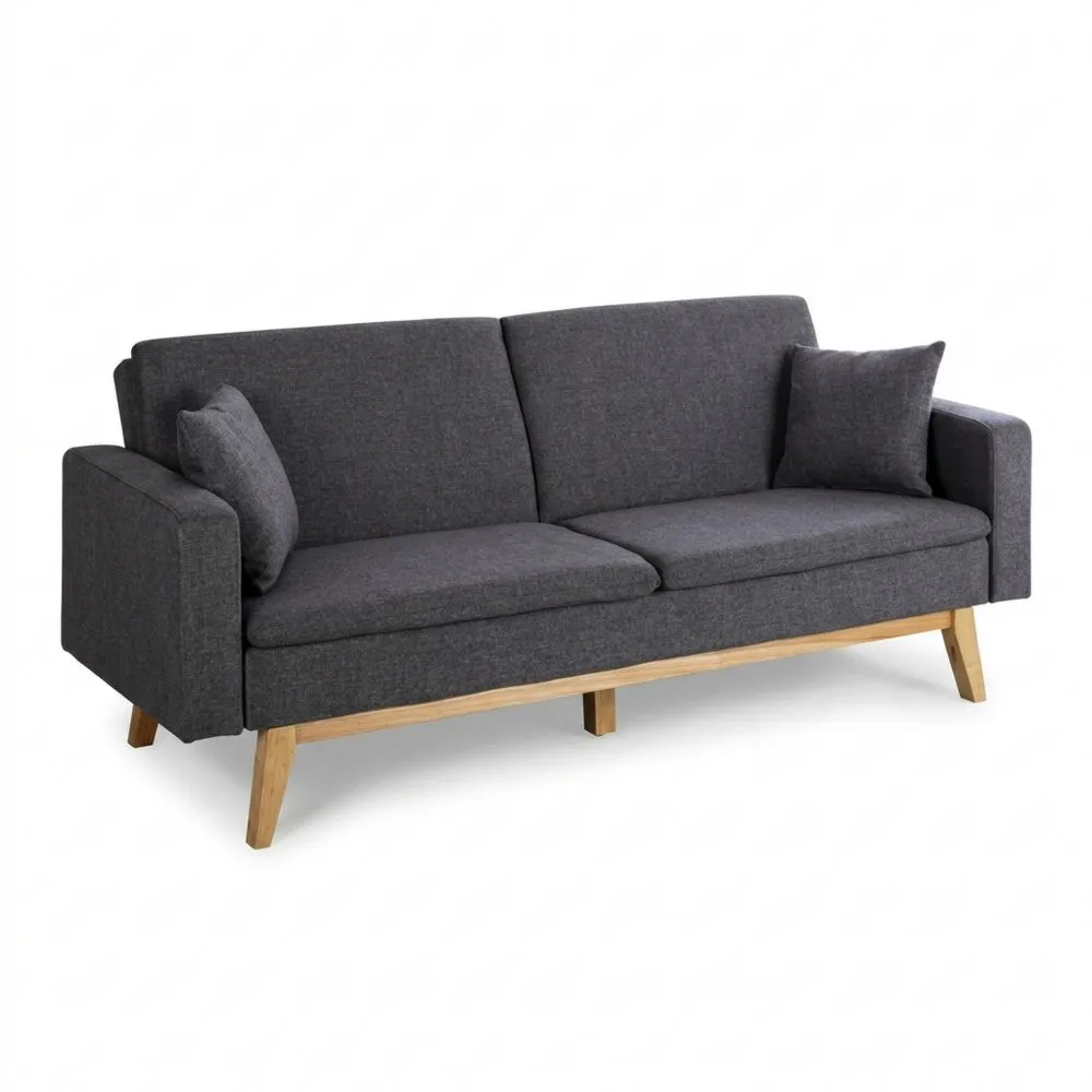 Sofá cama 3 plazas, apertura click-clack, incluye cojines gris antracita