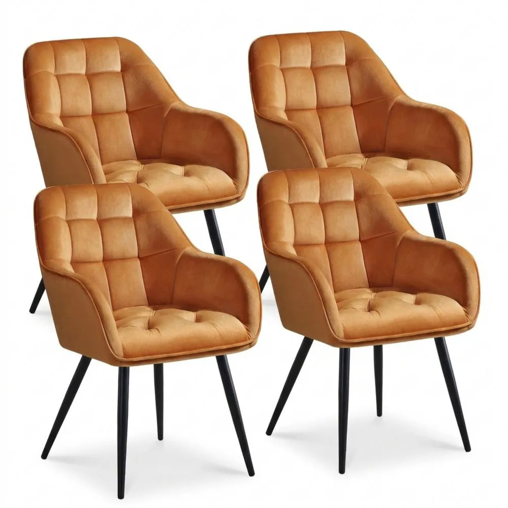Sillas de Comedor con Brazos, Terciopelo Naranja, Acolchado Suave, Estructura Estable, Perfectas para Cocina, Sala o Tocador