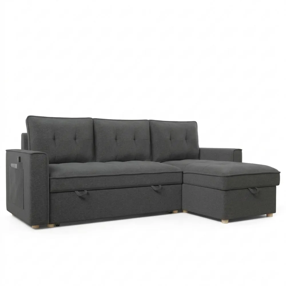 Sofá Cama Chaise Longue Reversible con Almacenamiento Oscuro