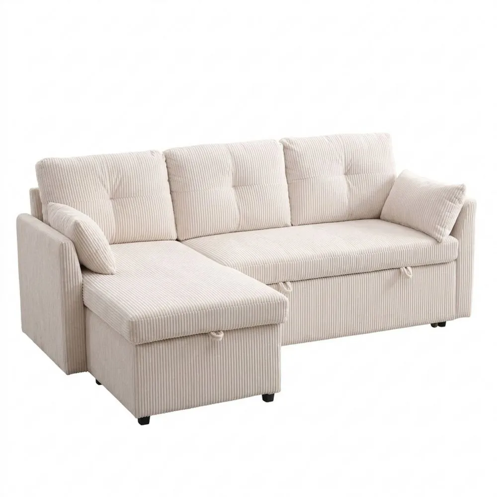 Sofá Seccional Multifuncional con Cama Extraíble y Almacenamiento para Salones (Beige)