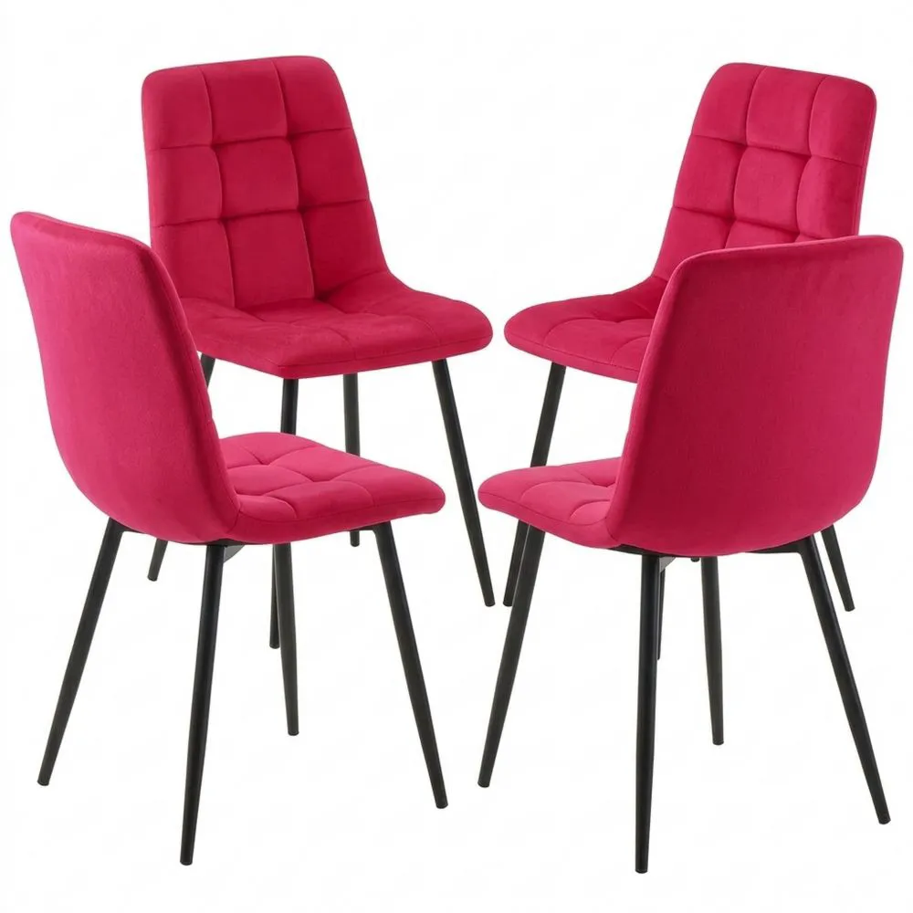 Juego de 4 sillas de comedor tapizadas en terciopelo con protectores de suelo, color rojo