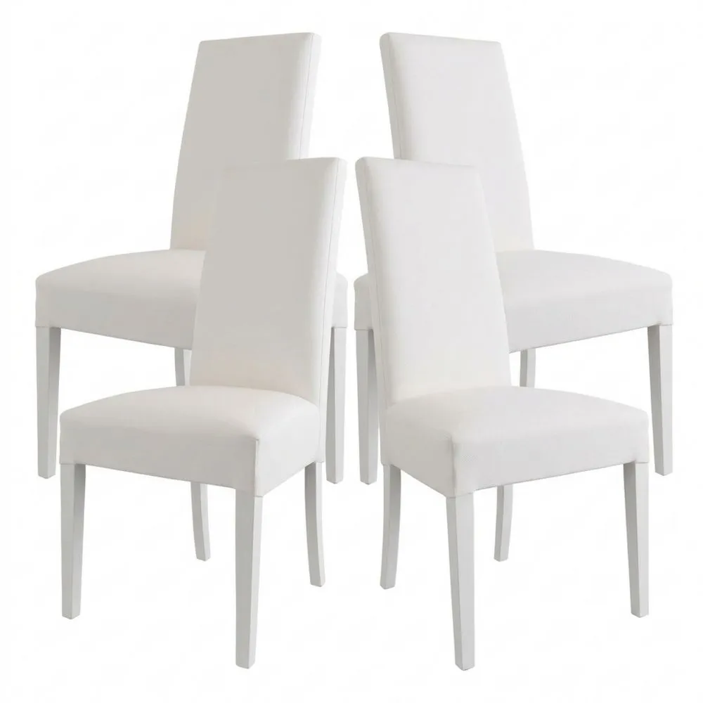 Conjunto de 4 sillas para cocina, comedor, bar y restaurante, estructura de madera de haya y asiento tapizado en cuero blanco