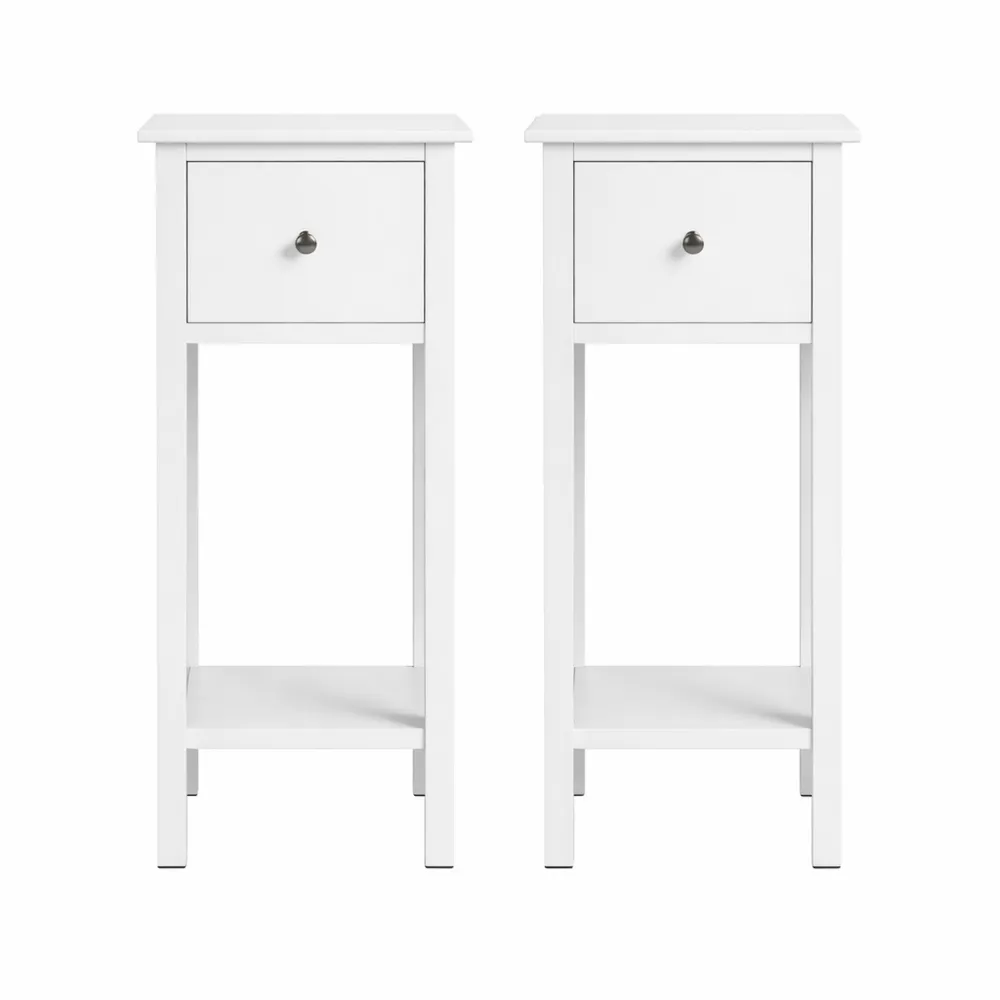 Coppia di Comodini Stile Shabby Chic con Cassetto in Bianco-Doucefoyers