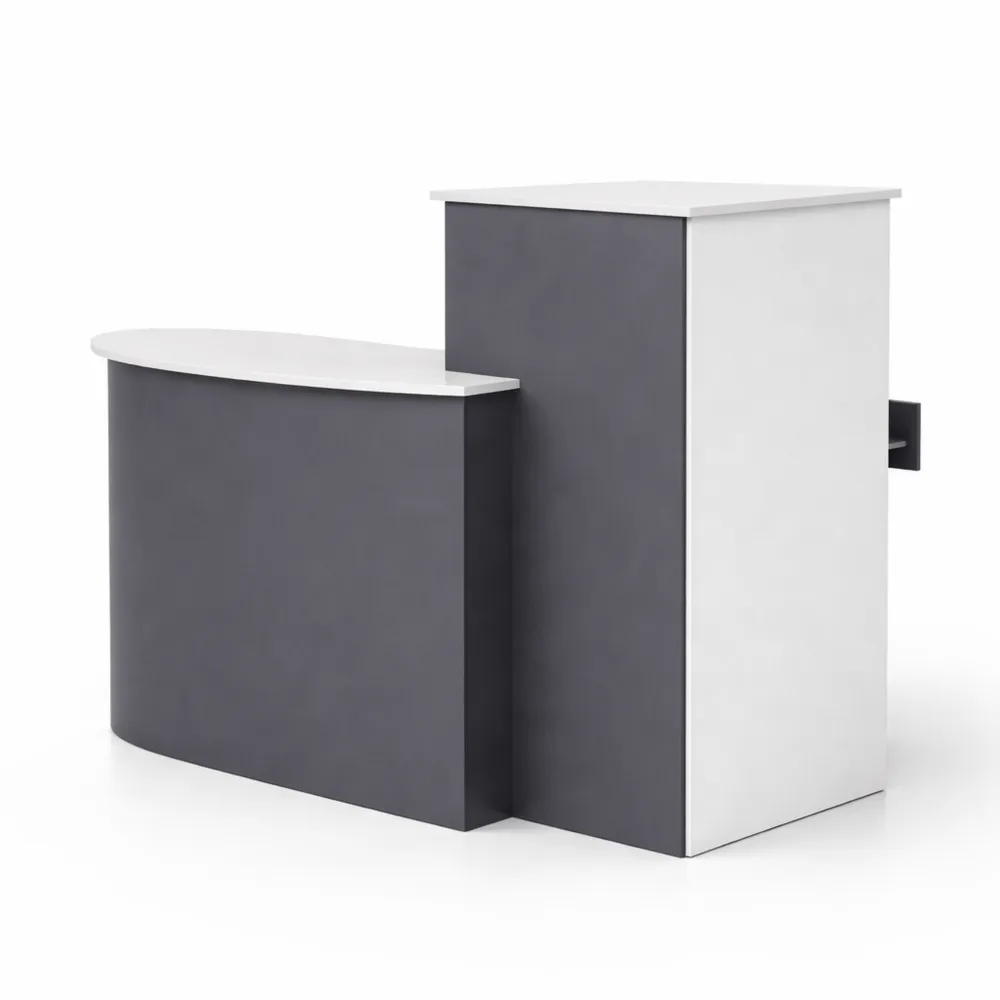 Bancone reception con spazio di archiviazione e cassetto con serratura, motivo patchwork, colore nero-Doucefoyers