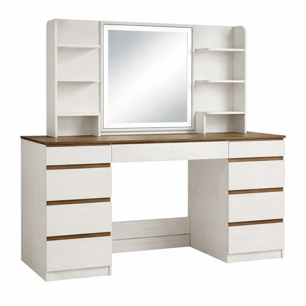 Toeletta da Trucco Grande con LED, 3 Colori, Luminosità Regolabile, Specchio e Ampio Spazio di Archiviazione-Doucefoyers