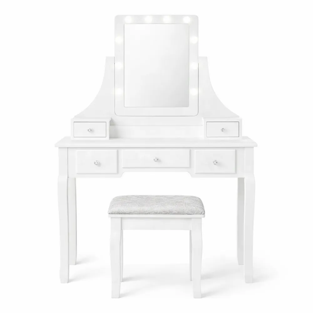 Tavolo da Trucco con Specchio e Luci Regolabili-Doucefoyers