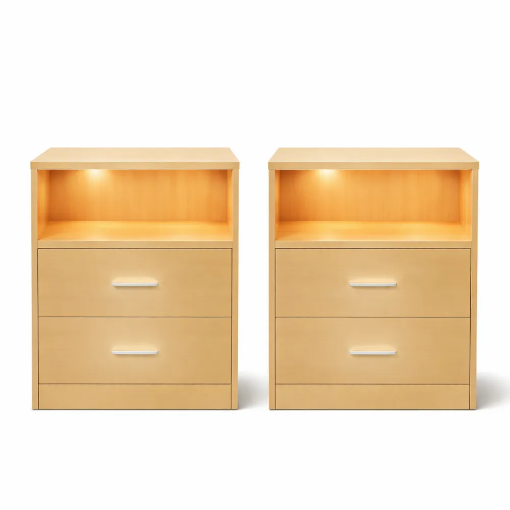 Set di 2 comodini moderni con luce LED e stazione di ricarica-Doucefoyers